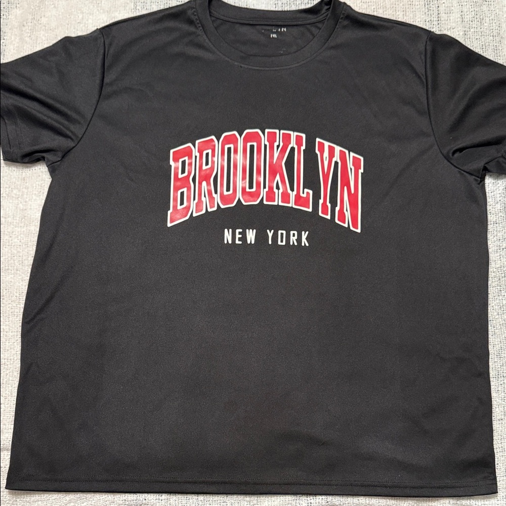 SHEIN Black Short Sleeve Tee with Red Brooklyn Graphic